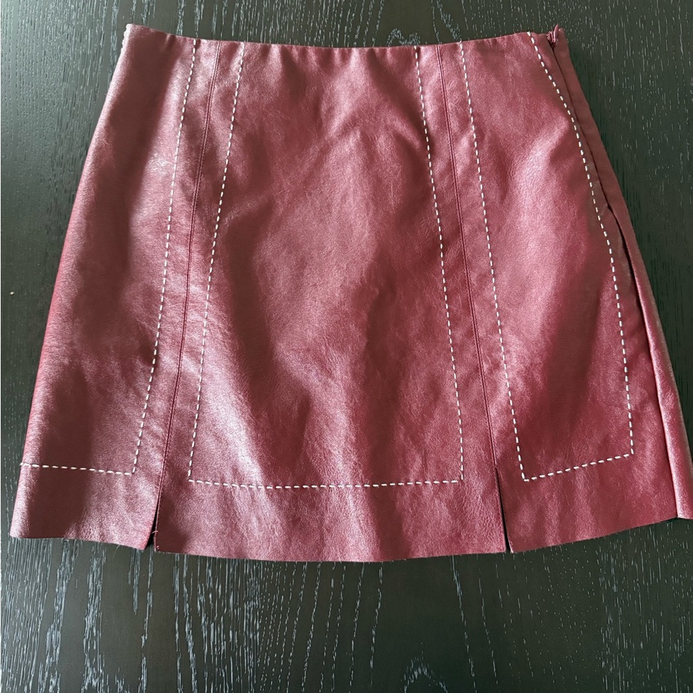 Maroon Faux Leather Mini Skirt